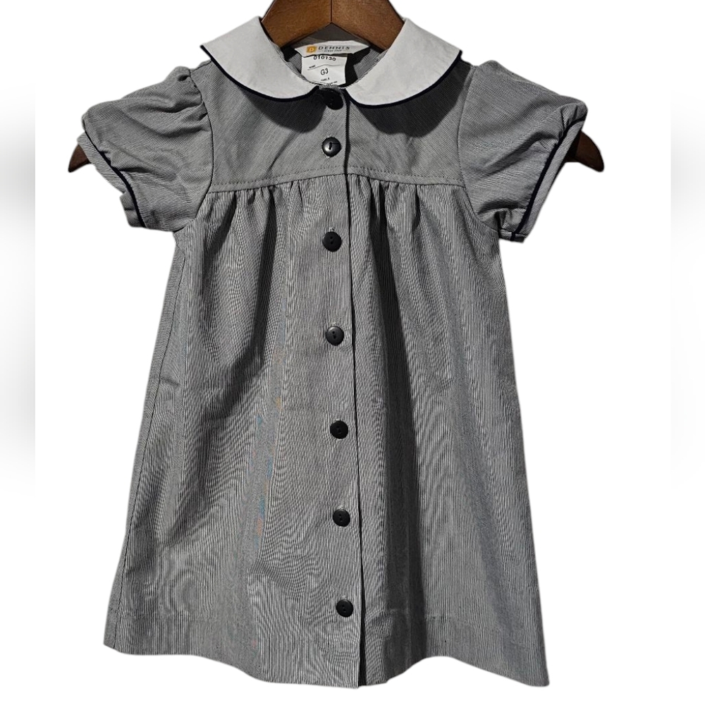 Dennis Uniform Peter Pan Collared Dress | Navy and White Stripe | Size G3